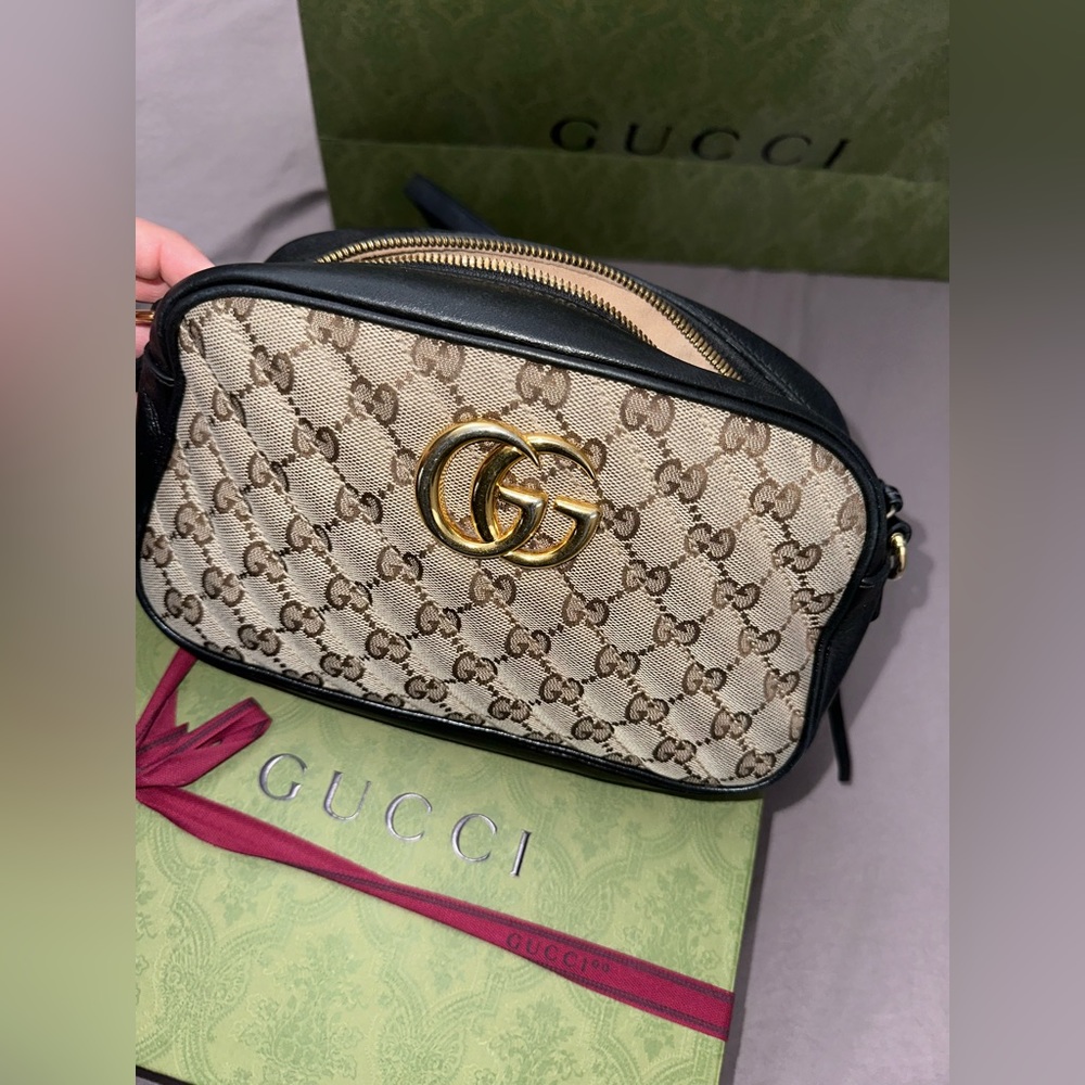 Gucci GG Marmont Shoulder Bag Diagonal Quilted GG Canvas Small Black, Brown